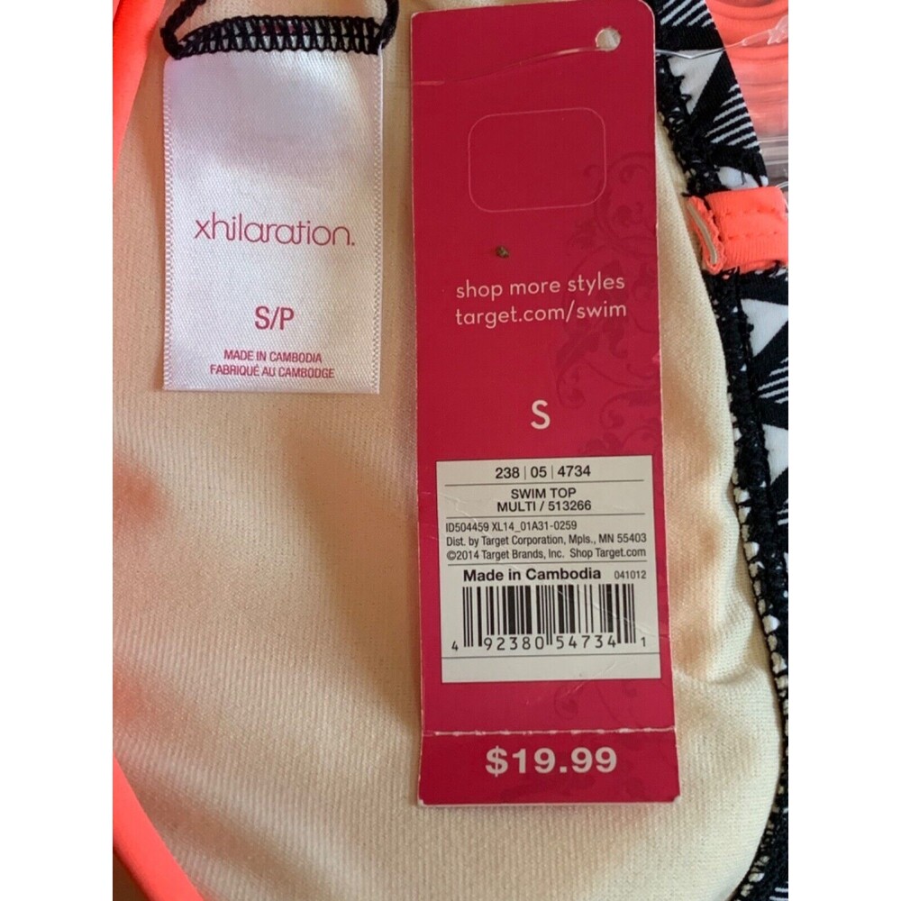 Xhilaration Bikini Top Bandeau Bathing Suit Strappy Chevron Neon Coral NEW Small - Picture 5 of 6